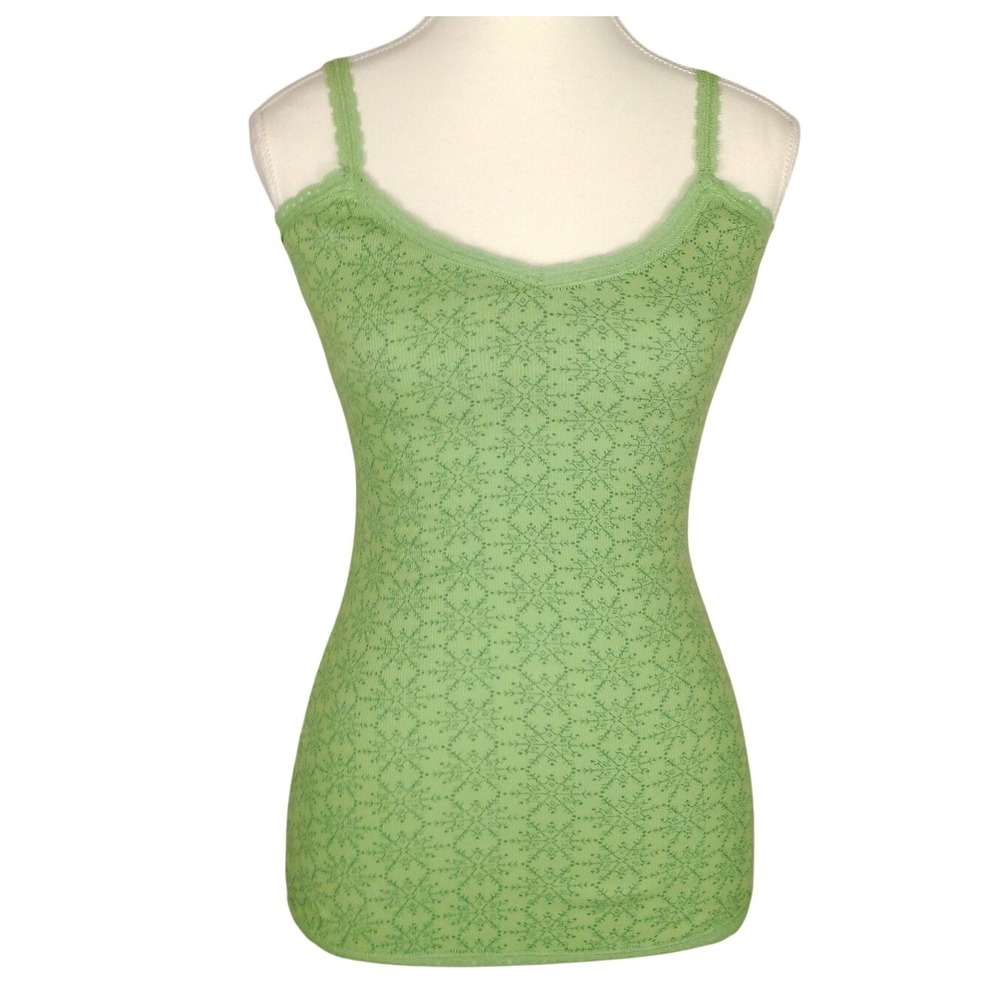 Y2K Aeropostale Green Floral Lace Trim Camisole Snowflake Tank‎ Top Women's M